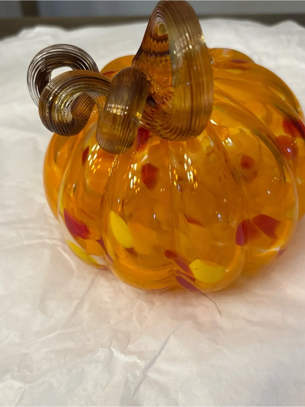 Hand-Blown Art Glass Small Pumpkin Orange Mini 5”